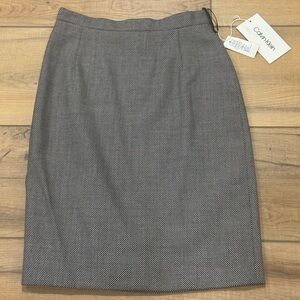 Vintage Calvin Klein Black White Pencil Skirt 100% Wool 100% Silk Lining Italy